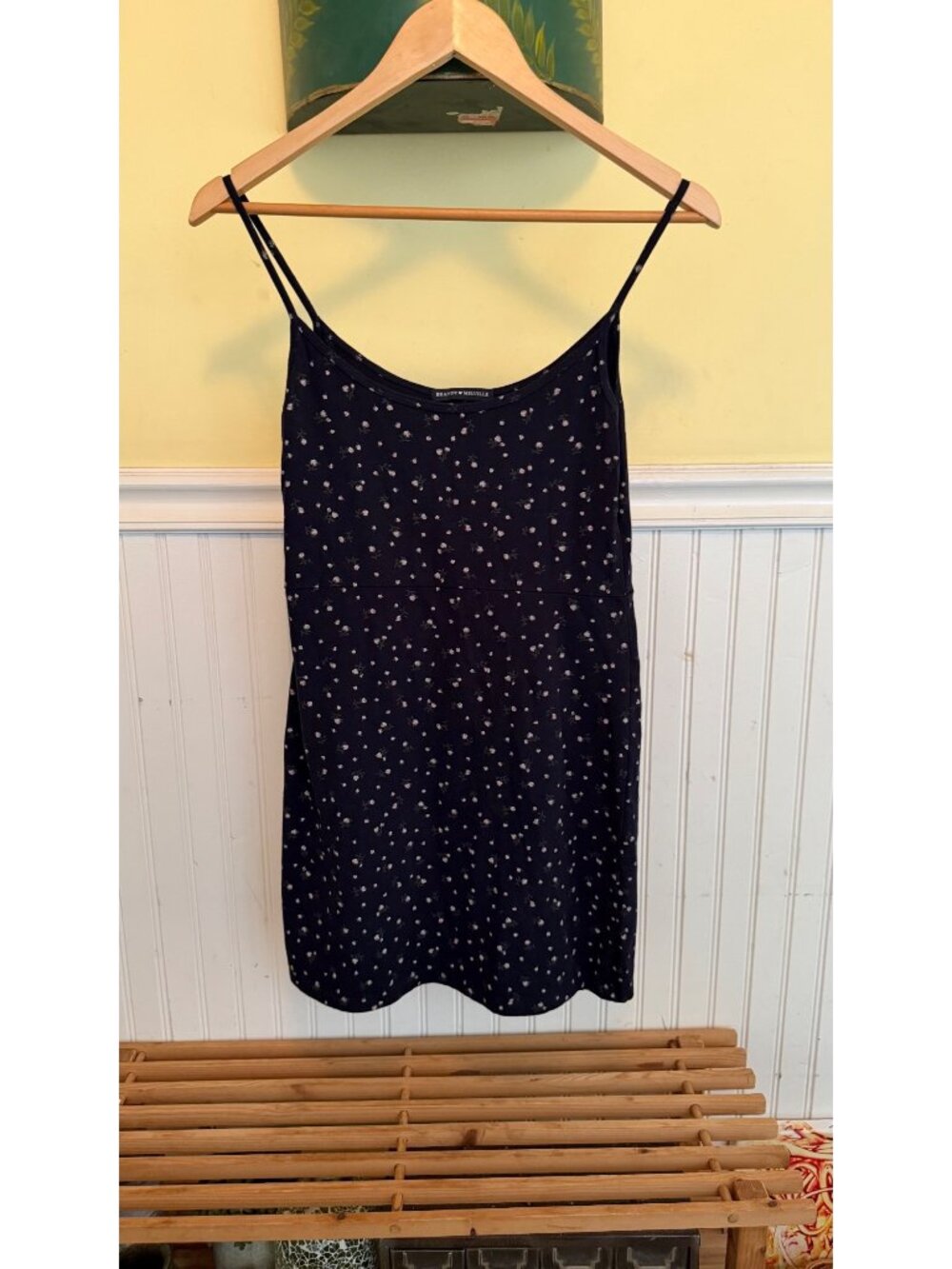 Brandy Melville Navy Floral Slip Dress With Spaghetti Straps Bust 16" Length 27"